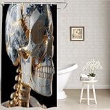 Batmerry Kintsugi-Dekor-Duschvorhang, Porzellan, Goldrissiger Blaublüten-Schädel, Badezimmer-Dekor, Polyesterfaser, Kunststoffringe, schnelltrocknend, wasserdicht, für Badewannen/Badezimmer, 183 x 91