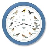 KOOKOO Singvögel Himmel-Blau, Die Singende Vogeluhr, mit 12 heimischen Singvögeln und echten, natürlichen Vogelstimmen, mit RC Funkquarzwerk