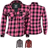 BULLDT Motorradhemd Damen mit abnehmbare 4CE-Protektoren (EN 1621-1) - Klassisch 100% Baumwolle Holzfäller Flanellhemd - Biker Motorradjacke mit Aramid-Kevlar-Futter bietet 360° Schutz Rosa - L
