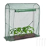 Relaxdays Tomaten Gewächshaus, HBT: 154 x 152 x 50 cm, Eisen & PE-Gitterfolie, stabiles Foliengewächshaus Garten, grün