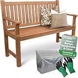 holz4home® Gartenbank Holz für 2-3 Personen I Holzbank 120 cm Parkbank mit Schutzcover & Handschuhen I Massivholz Balkonbank Gartenmöbel Sitzbank