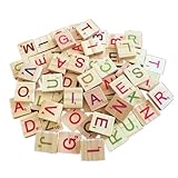 100 Stück Scrabble Buchstaben Holz, Holzbuchstaben A bis Z Puzzle, Holzbuchstaben Klein mit Ziffern, Holz Buchstabe Fliesen zum Spielen für Vorschule Kinder Bildung, Holz Alphabet für Kindererziehung