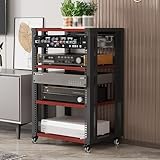 HiFi Rack Audio Regal offener CD-Player-Ständer Mit Rädern 2/3/4/5-Stufiger AV Medienständer Plattenspieler Tisch mit verstellbaren Ablage TV Regal Möbel DVD-Plattenspielerständer(Teak,4 Layers)