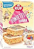 RUF Funfetti-Blechkuchen mit bunten Konfetti-Streuseln, Vanille-Creme und kakaohaltiger Pflanzenfett-Glasur mit Vollmilchpulver, 1 x 750g