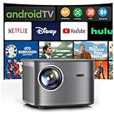 Beamer【Autofokus/Android TV】 Auto 6D 4P Trapezkorrektur Beamer 4K Heimkino Unterstützt, WiFi6 Smart Projektor 25000 Lumen Native 1080P Beamer Android mit 50% Zoom, Beamer Netflix UEFA Euro 2024