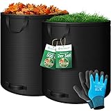 KESSER® Gartensack 2x 500L Set Laubsack Gartenabfallsack inkl. Handschuhe - Selbststehend 4 Griffe Stabil Robust & Faltbar - Laubsäcke Rasenschnitt für Gartenabfälle Grünschnitt Schwarz