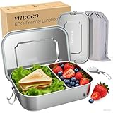 VITCOCO Lunchbox Bento Lunch Box Edelstahl leakproof 1200 ml Lunchbox Kinder mit Fach – BPA-frei – für Picknick, Schule, Arbeit