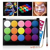 Skymore Kinderschminke Set, UV Bodypainting Farben Fluoreszenz Face Paint 15 Farben Theaterschminke Faschingsschminke für Kinder, Kinderschminke Wasserbasis, Kinderschminken Set für Halloween Karneval
