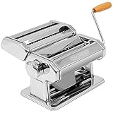 MONZANA® Manuelle Nudelmaschine Edelstahl 9 versch. Teigdicken 2 Teigwalzen Tischhalterung Kurbel Spaghetti Bandnudeln Lasagne Küche Pasta Silber