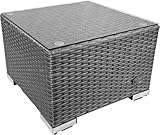 RS Trade® Exclusive 'Toscana' Polyrattan Beistelltisch mit verstärktem Alu-Gerüst und Temperglas Tischplatte (bis 90 kg als Hocker nutzbar), mit Spannbändern und höhenverstellbaren Standfüßen; Silber