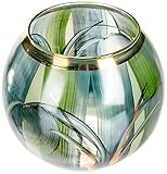 Angela Neue Wiener Werkstätte Kugelvase Smaragd Glasvase handbemalt, vergoldet, Glas, Grün, 14 cm