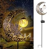 Axafnev Solarlampen für Außen Gartendeko für Draußen Wetterfest Upgrade Mond Solar Lichter mit Garten Fee LED Glaskugel Schäferhaken für Braußen Gehwege Hof Terrasse Garten deko Geschenk