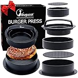 Bugucat Burgerpresse, Burger Pattie Presse 3 in 1 Set,Hamburgerpresse Hamburger Patty Maker Patty Presse Perfekte Grillzubehör Spülmaschinenfeste mit 100 Patty Papers für Patties Frikadellen, Schwarz