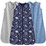 Unnivoll 3er Pack Baby Schlafsack Sommer 0.5 Tog 100% Baumwolle Sommerschlafsack Babyschlafsack 0-6 monate 67 cm für Jungen Mädchen Neugeborene Grauer Blauer Planet