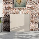 Forte Alice Springs Schuhschrank 100 110, Flurschrank mit 3 Türen und 8 Einlegeböden, Holzwerkstoff, Kaschmir Beige, 109,2 cm breit x 99,1 cm hoch x 34,9 cm tief