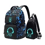 Asge Rucksack Jungen Schulrucksack Teenager Jugendliche Coole Schule Daypacks Kinder Reflektierender Schultasche Outdoor Camping Groß Schulranzen Wasserdicht Ranzen Schultertaschen set