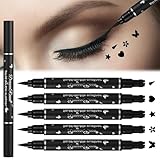 5 Stück schwarze Eyeliner, matter Flüssig-Eyeliner mit Stempeln, wasserfester Eyeliner, schwarzer Augenstift, inklusive Dreiecks-, Herz-, Stern-, Blumen-, Schmetterlings-, ideal für jeden Anlass