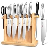 Küchenmesser-Set, japanische Kochmesser-Sets mit Magnetblockhalter, scharfe High Carbon Edelstahl Messer Set für Küche, Ergonomischer Griff und Schleifer, 14 Stück Schwarzer Punkt