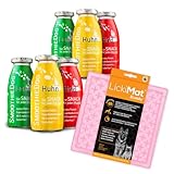 SmoothieDog Hundesmoothie, 6er Probierset Klassik mit Lickimat Leckmatte, 20x20m pastellrosa - 100% getreidefrei, für alle Hunde, 3 Sorten - 2xLamm, 2xRind, 2xHuhn je 1x 250 ml