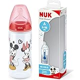 NUK First Choice+ Babyflasche | 6-18 Monate | Temperature Control Anzeige | 300 ml | Anti-Colic-Ventil | BPA-frei | Trinksauger aus Silikon | Disney Mickey und Minnie Maus | rot