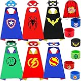 Chennyfun Superhelden Kinderkostüm Kinder, Cosplay Kostüme mit Maske Schnapparmband für Junge Mädchen, Spielzeug & Geschenke für Kindergeburtstag Halloween oder Karneva Umhang