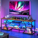 YITAHOME 160cm TV Schrank mit 2 AC & 2 USB Steckdose für Fernseher bis 70 Zoll mit 7 RGB LED 22 Mode Lichter Unterhaltungszentrum Lowboard für Wohnzimmer und Schlafzimmer Rustik Braun