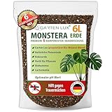 Garten Lux Monstera Erde 6 L torffrei – 6‑in‑1 gegen Trauermücken | Aroid‑Substrat | Kokoserde, Perlit, Pinienrinde, Biohummus, Gartenkohle + Geheim‑Komplex | schnell entwässernd