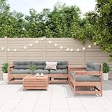 QJBSAVVA 6-TLG. Gartenlounge Set Douglasie Holz 62x62x70,5 cm mit grauen Kissen platzsparendes Balkonmöbel & modularer Outdoor Sitzgruppe für Balkon Terrasse Garten