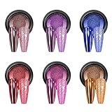 6 Farben Mehrfarbig Nail Chrome Powder, Metallic Cromepulver Cromepulver Nägel mit Hellrosa, Lila, Dunkelblau, Rot, Rosa und Gold, Chrome Pulver Nägel 0.5/Jar (Colors C, 6 Pcs)