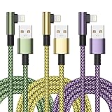 iPhone-Kabel [3 Meter 3 Stück] Ladekabel iPhone Schnellladung Lightning USB-Kabel rechtwinklig MFi-zertifiziert lang Nylon Ladekabel für iPhone 14 13 12 11 Pro Max XS XR X 8 7 6 iPad
