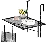 GOPLUS Balkontisch klappbar 60x40 cm, höhenverstellbarer Balkonhängetisch, Klapptisch, Terrassentisch zum Einhängen, 20kg Belastbar, Beistelltisch hängend Hängetisch für Balkongeländer, Schwarz