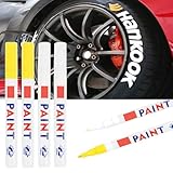 Altaroo 4 Stück Reifenstift, Reifen Stift Weiß Gelb, Reifen Stift Weiß Wasserfest, Reifenstift Weis Wasserfest für Auto Motorrad Reifen, Glas, Metall, Gummi