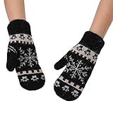 CaySep Warme Winter-Fäustlinge für Damen, Strickhandschuhe und Fäustlinge, warmes weiches Futter, Handschuhe, Zubehör, Geschenke (mittelgroß), Schwarze Schneeflocke, Medium