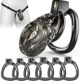 Wakelust Chastity Cage Männer Sex Spielzeug für die Männer, Peniskafig Mit 6 Harz Penis Ringe Ultraleicht Silikon Keuschheitskafig Fetisch SM Penis Bondage Sexspielzeug Keuschheitsgürtel für Abstinenz