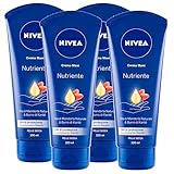 Nivea Feuchtigkeitsspendende Handcreme mit Mandelöl und Karité-Butter für trockene Haut, schnelle Aufnahme – 4 Flaschen à 100 ml