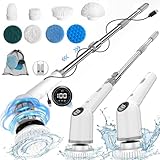 DOVR Electric Spin Scrubber Long Handle, Cordless Cleaning Brush mit 8 austauschbaren Bürstenköpfen, 3 einstellbare Geschwindigkeiten, w/einstellbar & abnehmbar für Badewanne Fliesenboden.