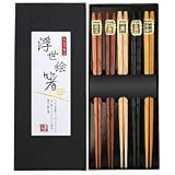 Rpanle Japanische EssstäBchen 5 Pairs EssstäBchen Holz Wiederverwendbare Natürliche Japanische Holzstäbchen Waschbar Chopsticks Essstäbchenauflage aus Holz