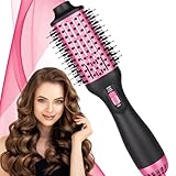 Bizcasa Warmluftbürste Ionic Föhnbürste, 100+Millionen Negative Ionen Für Alle Haartypen, One-Step Professionelles 4 in 1 Heißluftbürste für Trocknen, Glätten, Styler und Ionen Pflege (Rot-1)