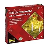 Idena 38192 - LED Kerzen Lichterkette mit 30 LEDs in Warmweiß, elfenbeinfarbene Kerzen mit Befestigungs-Klemmen, ca. 16 m, Deko für Innen, Weihnachtsdeko und Beleuchtung für den Weihnachtsbaum