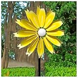 WindräDer Garten 149cm WindräDer Aus Metall DoppelflüGel-WindmüHle Garten WindmüHle Wetterfestes Gartendeko,Yellow