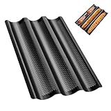 YINGLUOEU Baguette Backform Baguette Backblech Antihaft Baguetteblech Backform für 3 Baguettes Backen Brot Familie Bäckerei, Schwarz