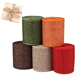 5 Rollen Jute Wickelstreifen, Bunt Juteband Breit 6 cm x 3 m, Geschenkband Juteband Leinenband, Geschenkband Jute für die Dekoration von Hochzeiten, Geburtstagsfeiern, Blumensträuße Dekorationen