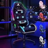 ALFORDSON Gaming Stuhl mit 8-Punkt Massage 12 Farben RGB LED-Licht, Bürostuhl Ergonomisch mit fußstützen, Kopfstütze Lendenkissen für Kinder Erwachsene, Schwarz