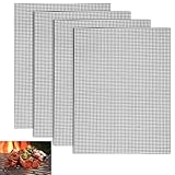 Grillmatte 40 × 30 cm, 4 Stück Antihaft Grillgitter und Grillmatte in Schwarz, Wiederverwendbar, Hitzebeständig Grillmatte für Gasgrill, Holzkohle, Elektrogrill, Luftfritteuse