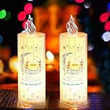 Recitem Ramadan Flammenlose LED Kerzen, Eid Mubarak LED-Kerze Nachtlicht Kerze Ramadan Ornament Lampe Tischdekoration für Eid Mubarak Kerze Led Party Dekoration, Batteriebetrieben Led Teelicht (2 A)