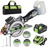 WORKPRO 20V Akku Kreissäge, Mini Handkreissäge 115mm, Kabellose Kreissäge mit 4,0Ah Akku, Schnellladegerät, 3 Sägeblätter, 4500 U/min, Laserführung, Schnitttiefe 43 mm (90°), 28 mm (45°)