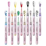 Kustimantu Nagellackmarker | 12 Farben, schnell trocknend, 3D-Pinsel – 0,5 mm Nagelmalstifte – für Punktierung, Malerei, Färben, Zuhause, Wohnzimmer, Handwerk und