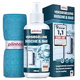 PLINTEX® Duschglas-Versiegelung für Dusche & Bad 250ml - Lotuseffekt - Nano-Glasversiegelung für Glas, Fliesen, Armaturen, Keramik inkl. Mikrofasertuch