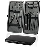 AYBUY Maniküre Set, 12-teiliges Pediküre Nagelknipser, Edelstahl Pflege Werkzeuge Mit PU Ledertasche, Professionelle Rundum Hand Fußpflege Kit für Damen & Herren (Schwarz)