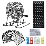 FGXY Großes Bingo Spiel, Bingo Spiel mit Metalltrommel, Bingo Spiel Erwachsene, Umfassen Kreisförmige Metallkäfige, 75 Nummerierte Bälle, Nummernschilder, 18 Bingokarten und 150 Bingo Chips